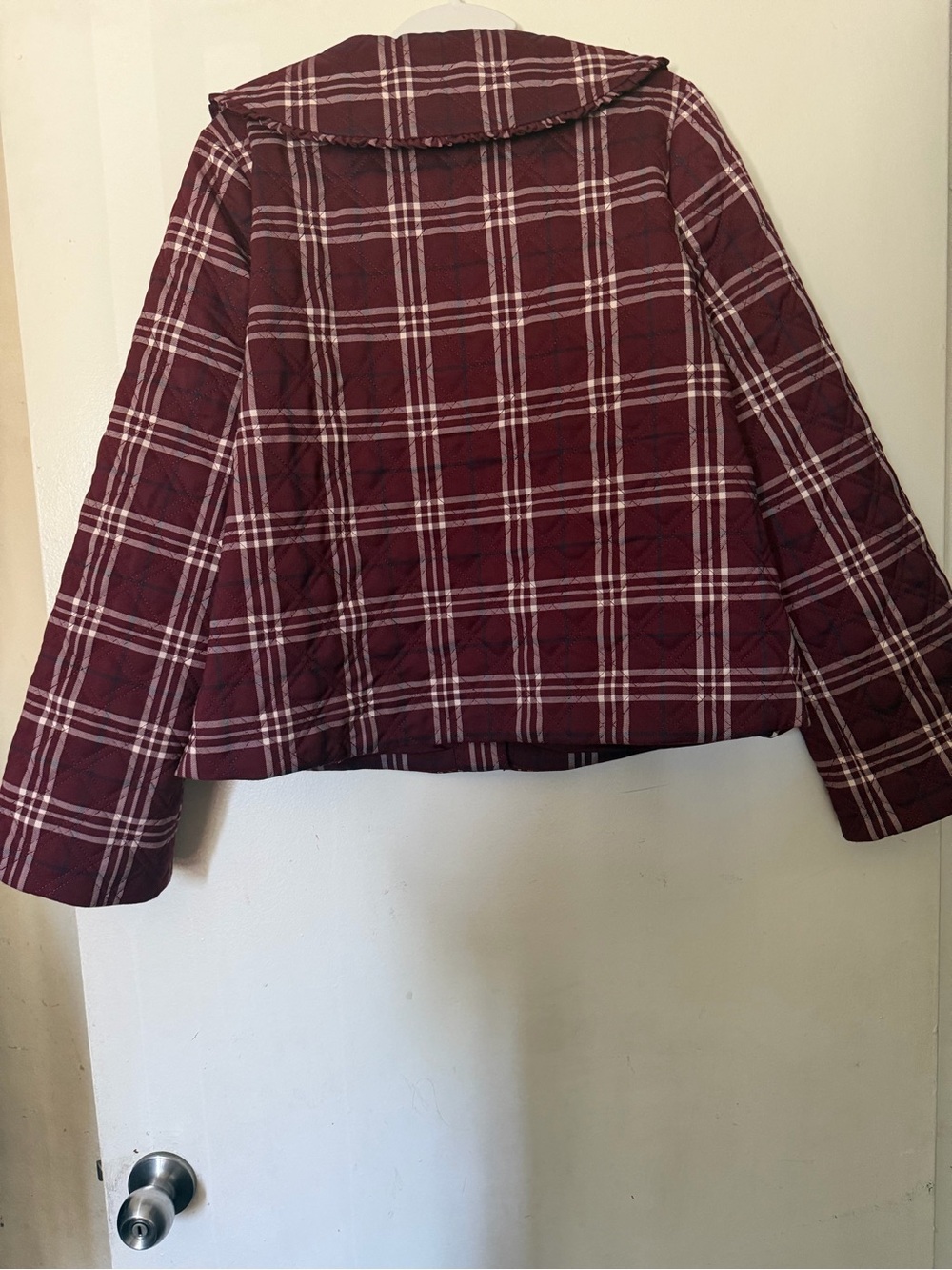 Hill House Home Burgundy Plaid Quilted Jacket Peter Pan Collar Size M - Picture 11 of 12